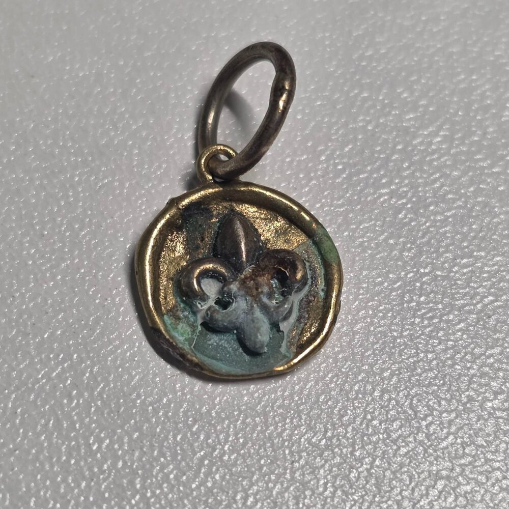 Retired Fleur de Lis Waxing Poetic Brass & Sterling Silver Charm